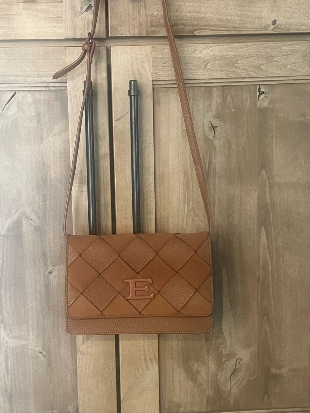 Ermanno Scervino Brown Woven Vegan Leather Crossbody Bag
